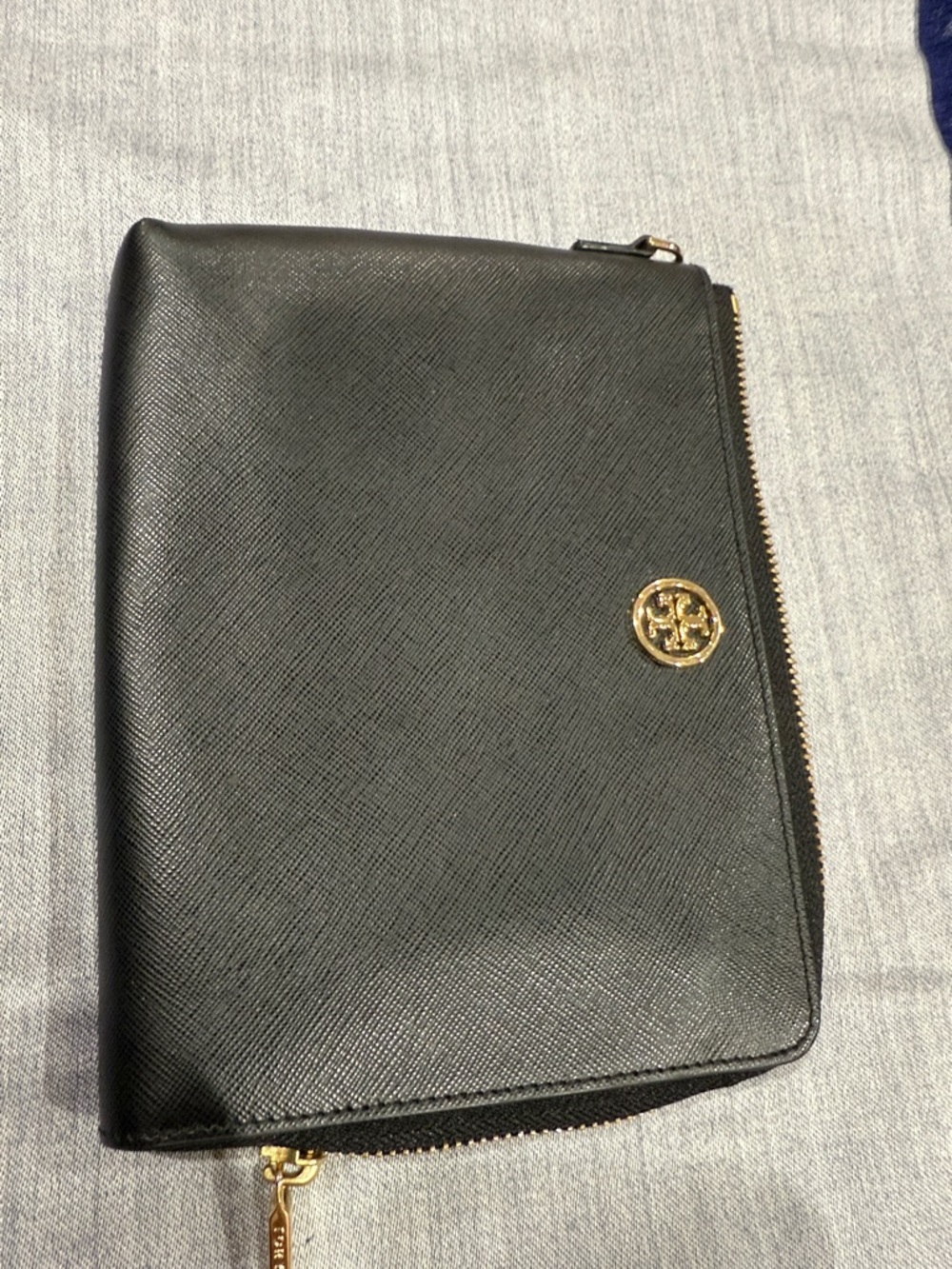 Tory Burch Black Leather pouch with Gold Logo
